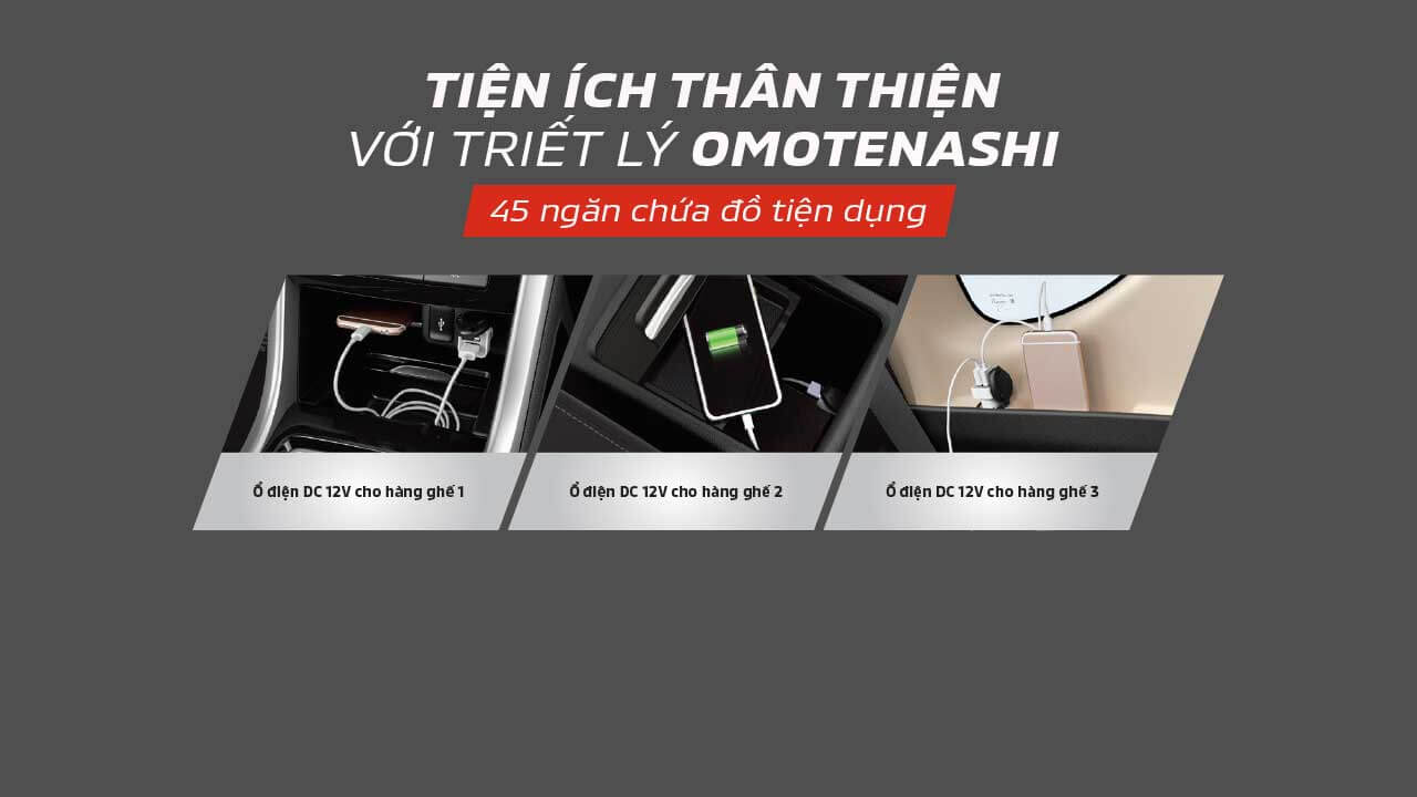Ổ cắm điện tại cả 3 hàng ghế